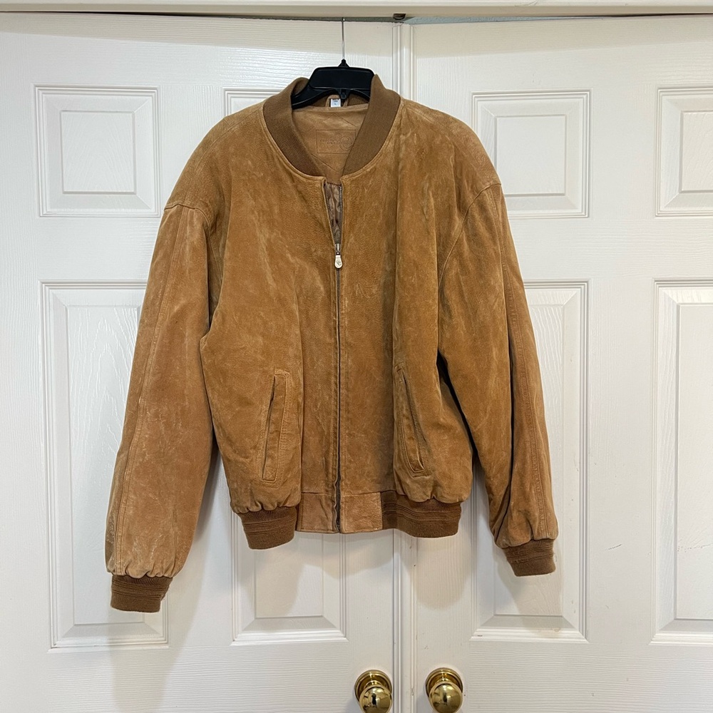 Outdoor Exchange  Mens Sz L Brown Suede Leather Bomber Jacket Grunge Gorpcore‎